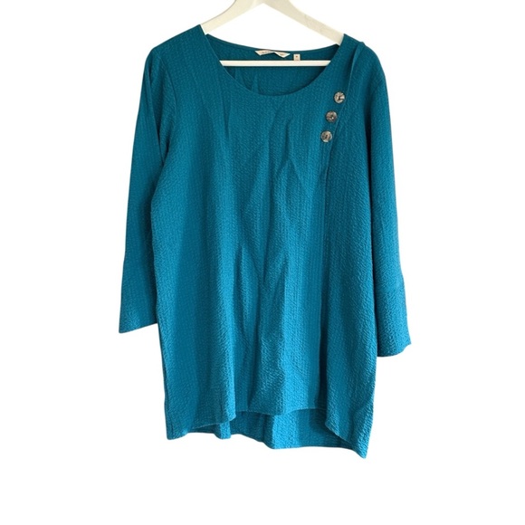 Soft Surroundings Kaari Textured Tunic Womens Teal Blouse Size Medium - Picture 2 of 7